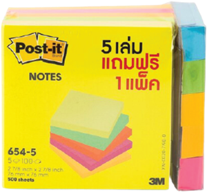 Picture of โพสต์-อิท® โน้ต 654-5VAD, ASST NEON 5PDS FREE 670-5AN (1x12)