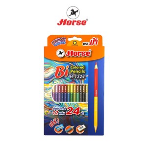 Picture of ตราม้า ดินสอสีไม้ยาว (2หัว 2สี) 12แท่ง 24สี +กบ+ดินสอ+ยางลบ H-1224