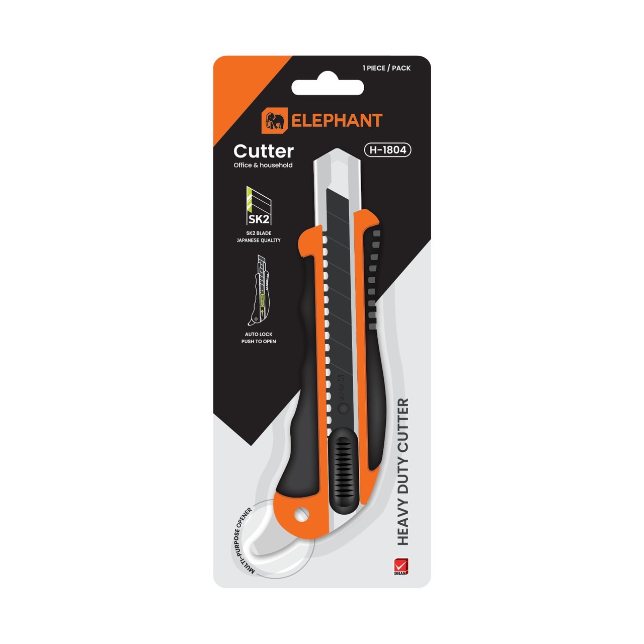 Picture of ตราช้าง คัตเตอร์ heavy duty พร้อมที่เปิดอเนกประสงค์ H-1804 บอดี้หุ้มยาง
