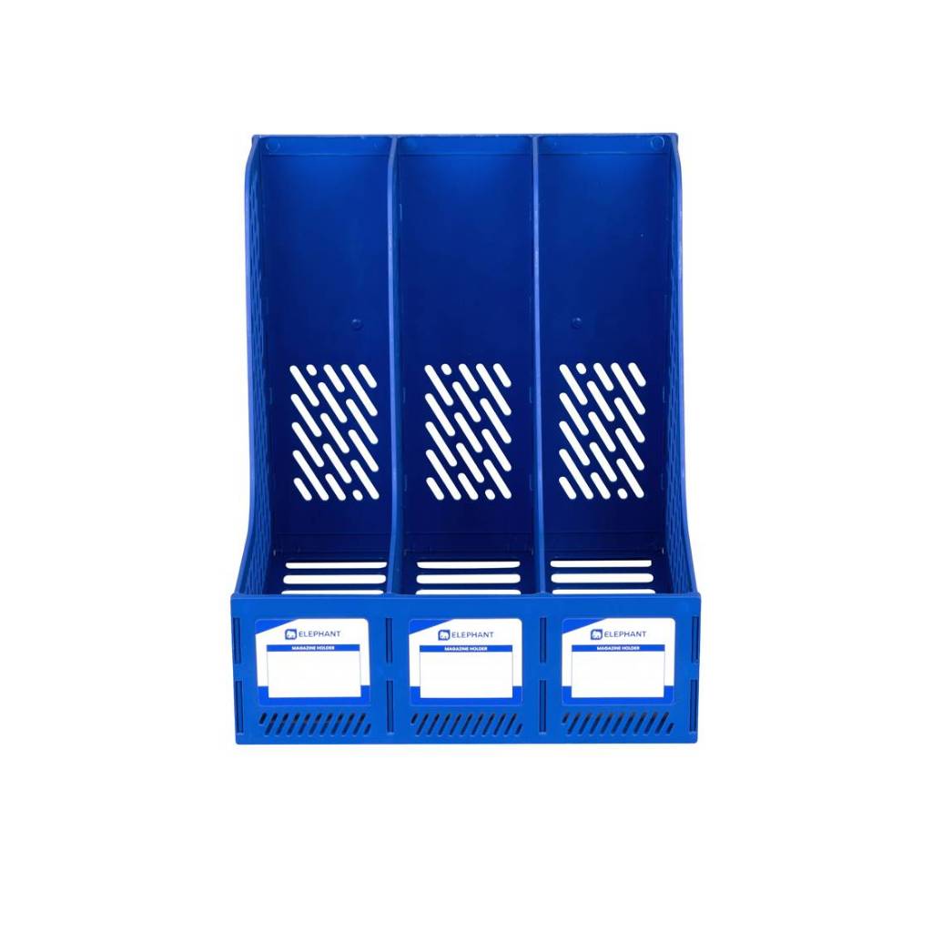 รูปภาพของ ตราช้าง กล่องเอกสารพลาสติก 3ช่อง น้ำเงิน Magazine Holder